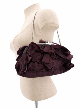 BCBGirls Purple Ruffle Clutch Purse Chain Strap Evening Bag Y2k Style